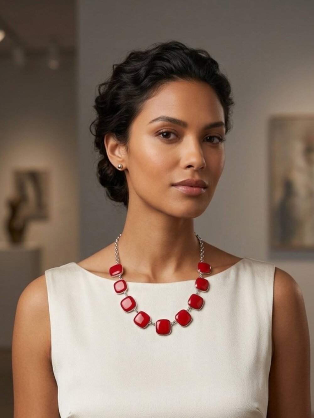 Kohls Red Graduated Square Necklace